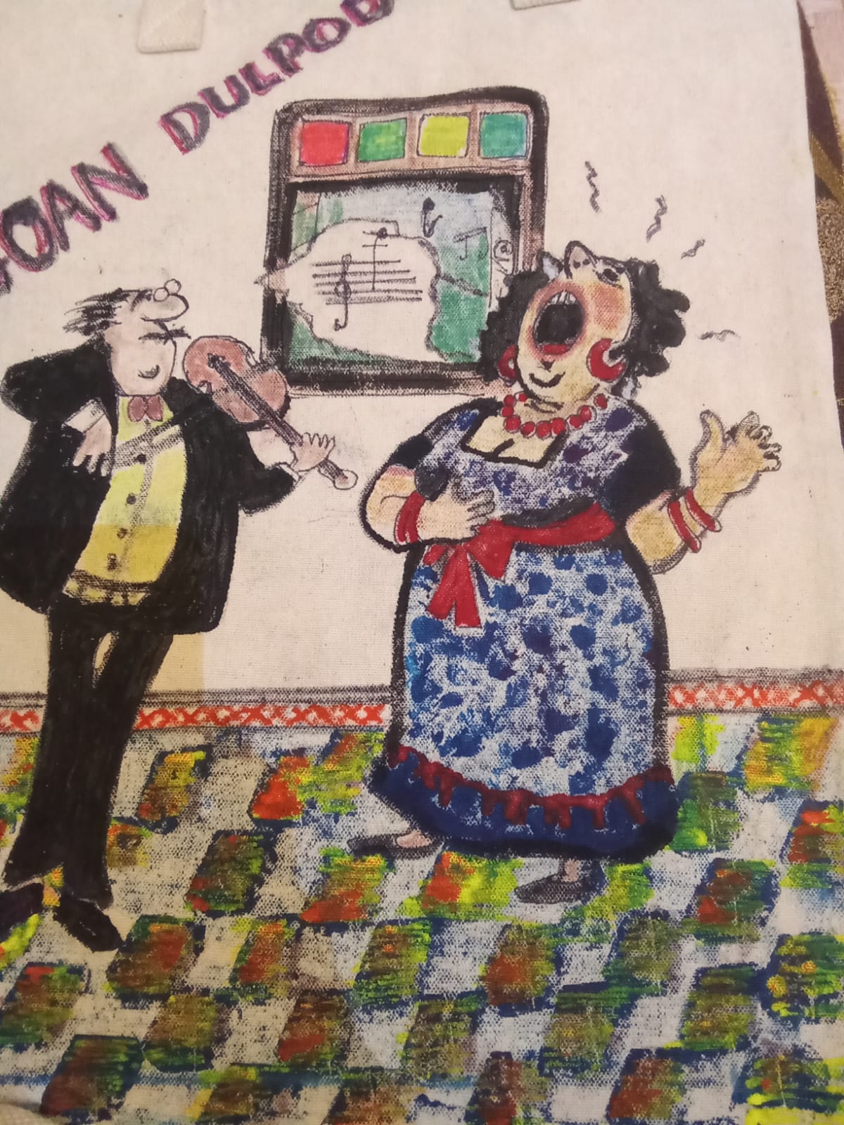 Hand-drawn tote featuring Goan Dulpod — lively folk music