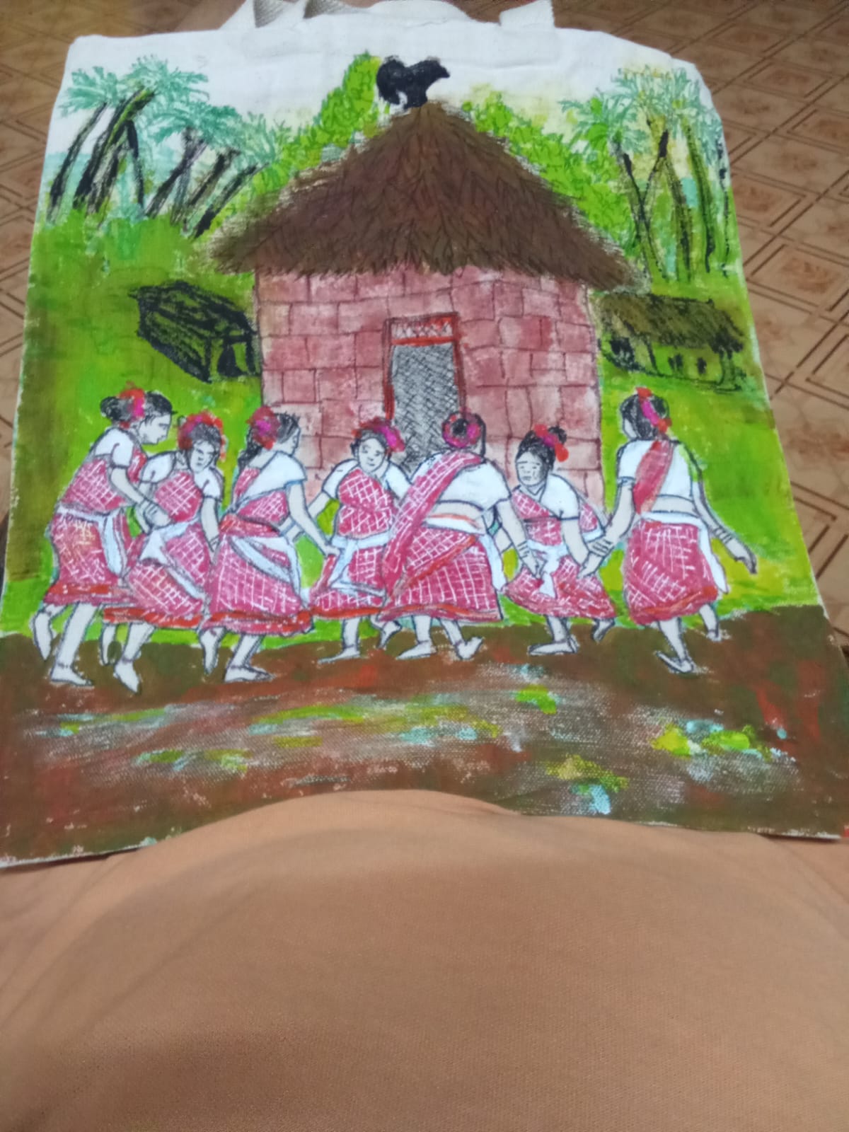 Hand-drawn tote featuring traditional Goan folk dancers