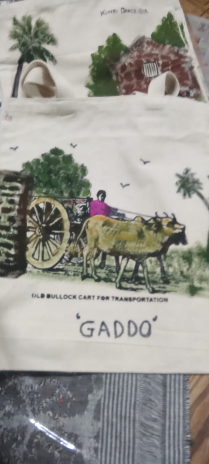 Hand-drawn tote featuring Gaddo — old Goan bullock cart
