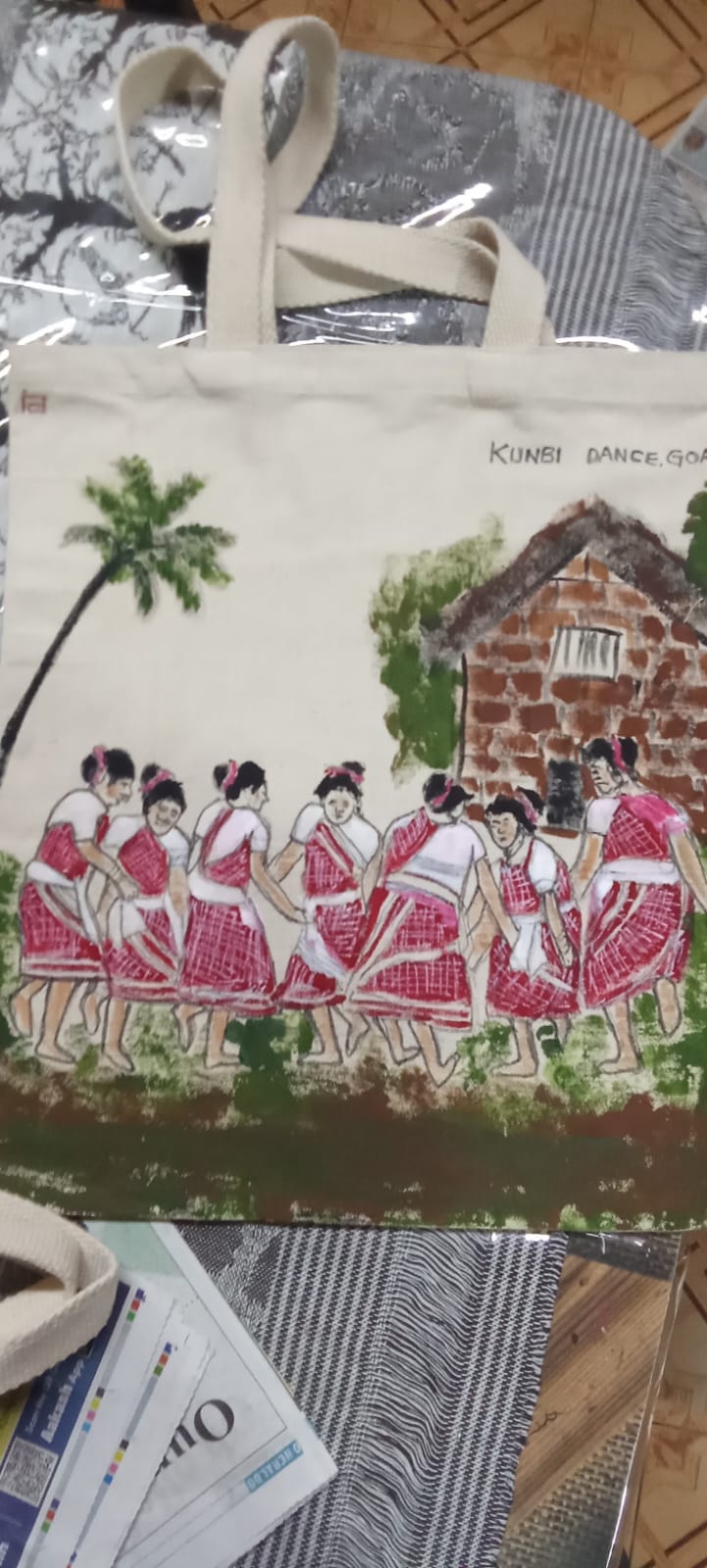 Hand-drawn tote featuring Kunbi Dance Goa