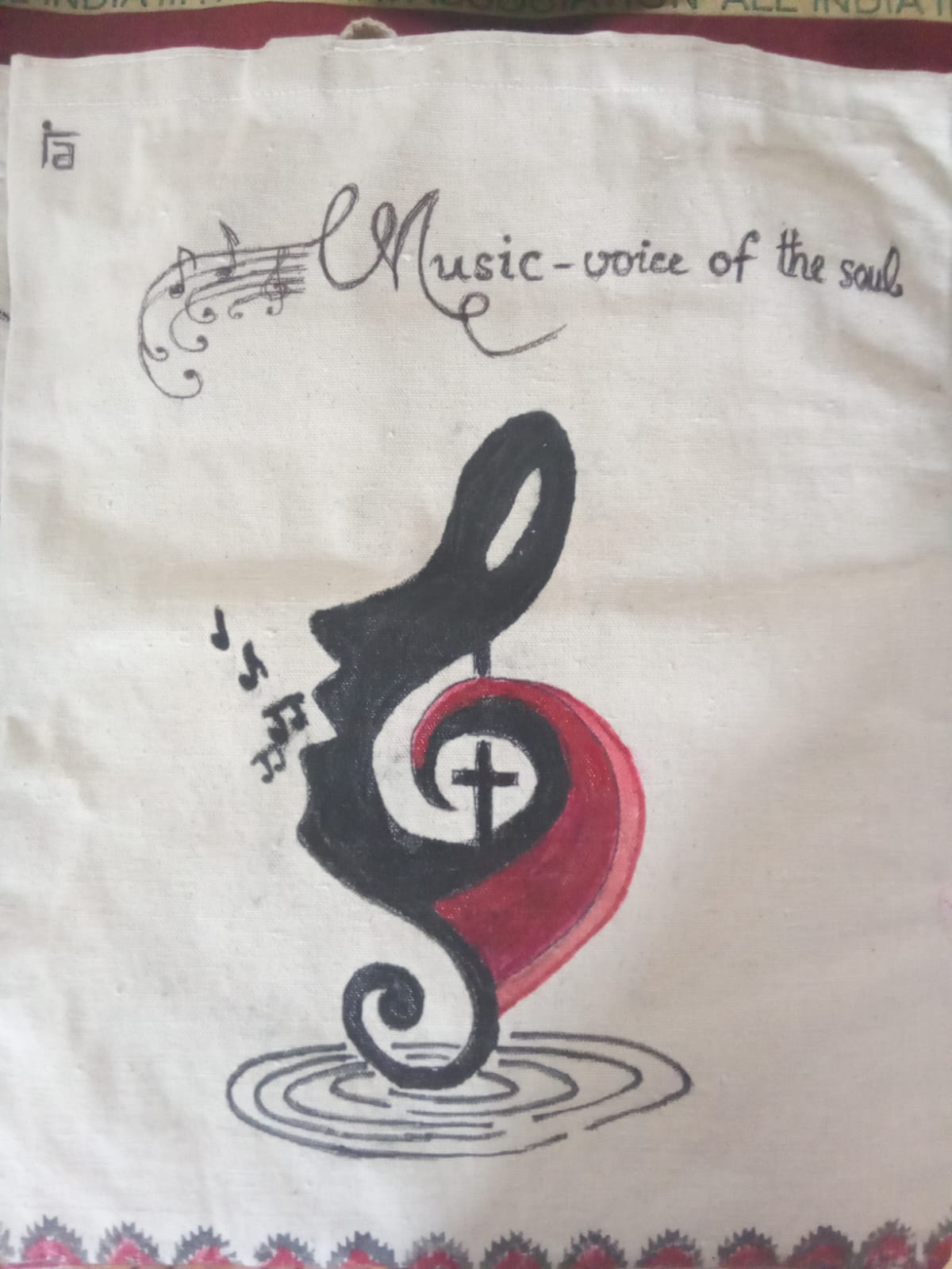 Hand-drawn tote featuring Music Voice of the Soul treble clef
